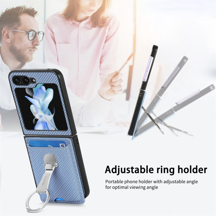 For Samsung Galaxy Z Flip6 / Flip7 FE JUNSUNMAY Carbon Fiber Leather Skin PC Folding Phone Case with Phone Ring