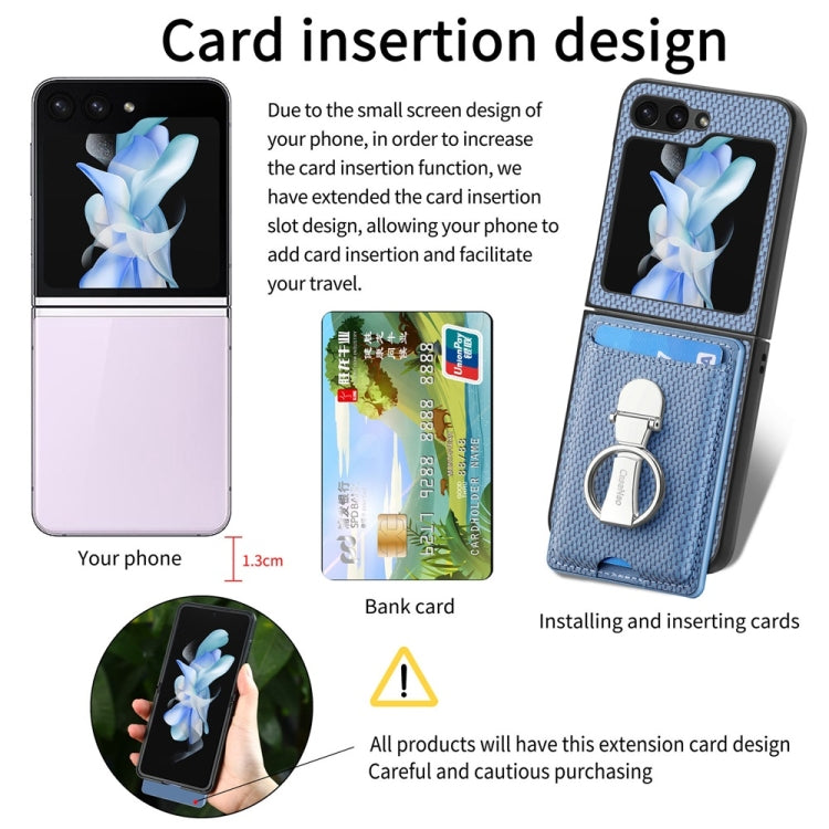 For Samsung Galaxy Z Flip6 / Flip7 FE JUNSUNMAY Carbon Fiber Leather Skin PC Folding Phone Case with Phone Ring