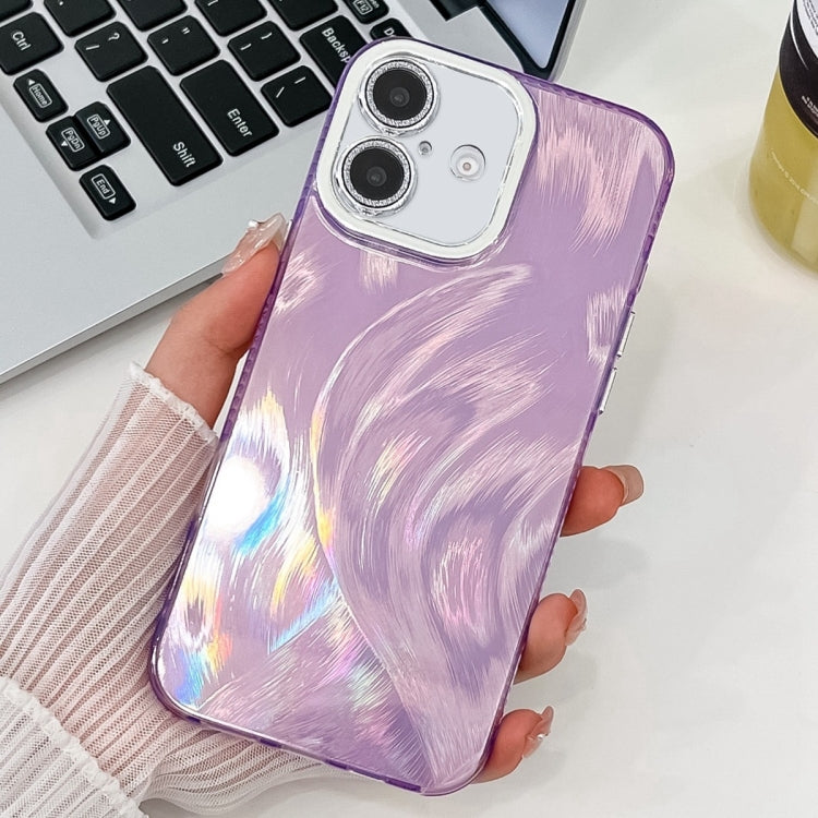 For iPhone 16 Plating Glitter Texture TPU Phone Case with Lens Film