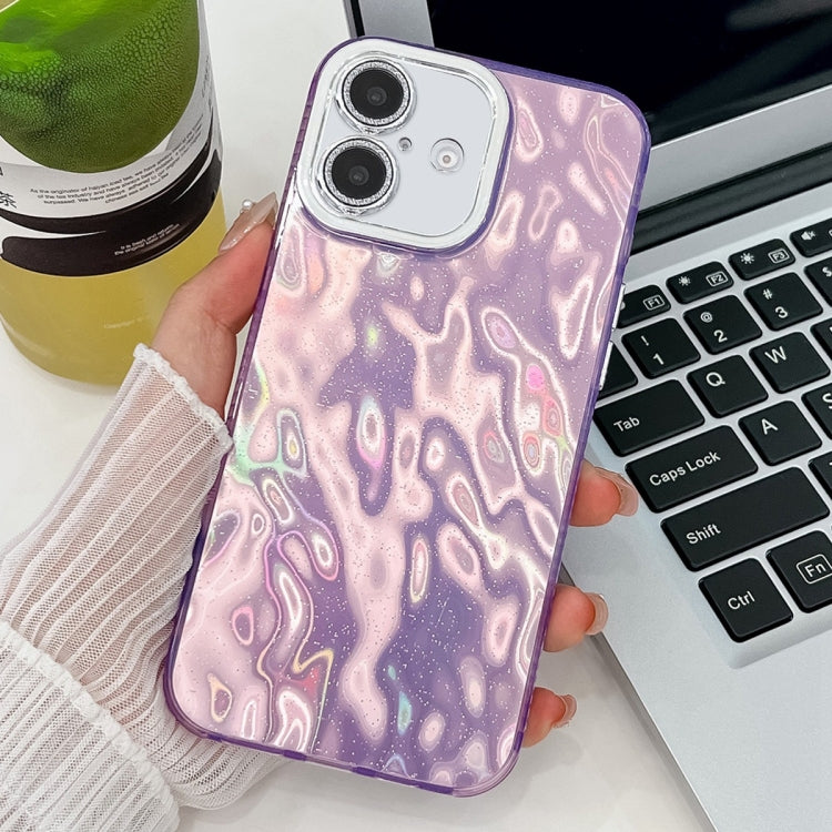 For iPhone 16 Plating Glitter Texture TPU Phone Case with Lens Film
