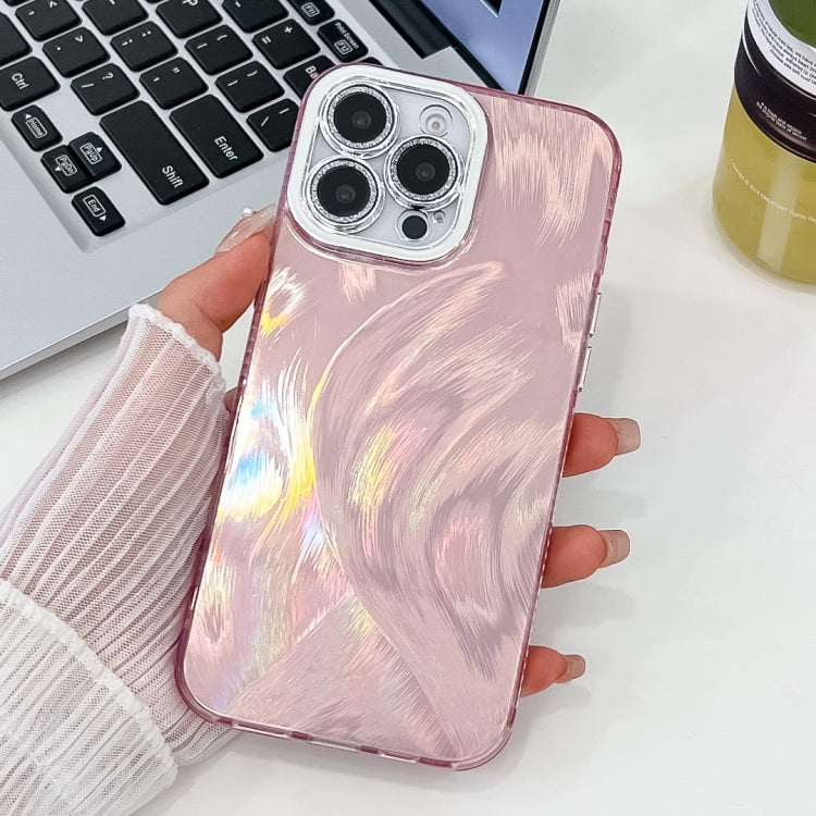 For iPhone 15 Pro Max Plating Glitter Texture TPU Phone Case with Lens Film