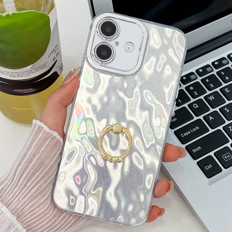 For iPhone 16 Plating Glitter Texture Ring Holder TPU Phone Case with Lens Film