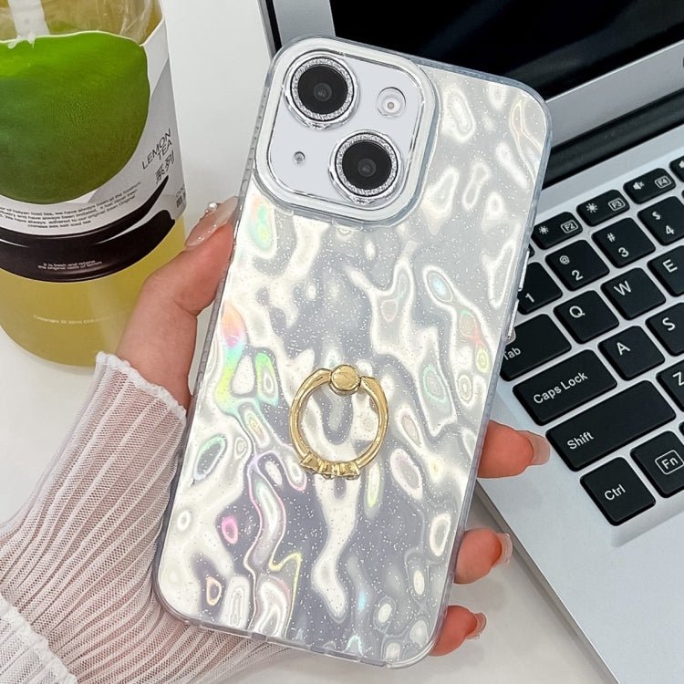 For iPhone 14 Plating Glitter Texture Ring Holder TPU Phone Case with Lens Film