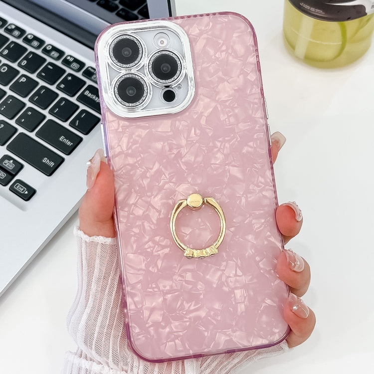 For iPhone 14 Pro Plating Glitter Texture Ring Holder TPU Phone Case with Lens Film
