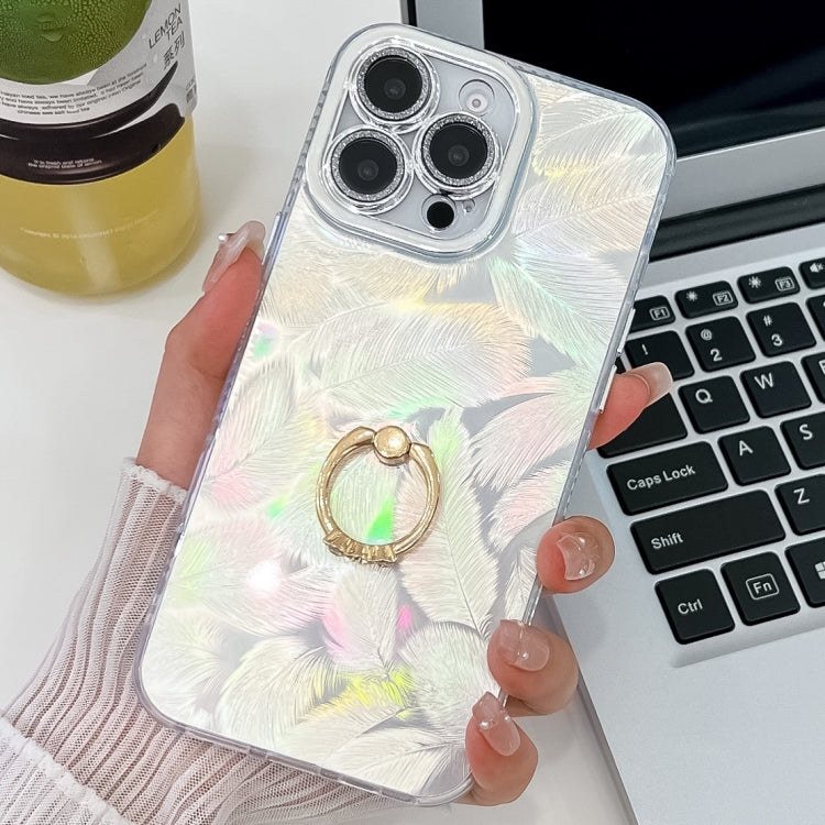 For iPhone 14 Pro Max Plating Glitter Texture Ring Holder TPU Phone Case with Lens Film