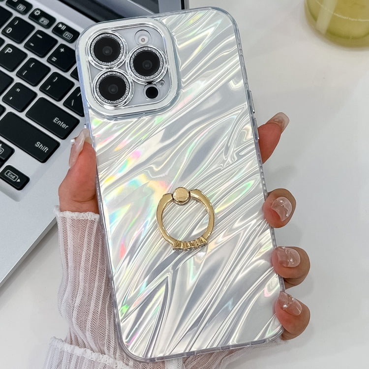 For iPhone 13 Pro Max Plating Glitter Texture Ring Holder TPU Phone Case with Lens Film