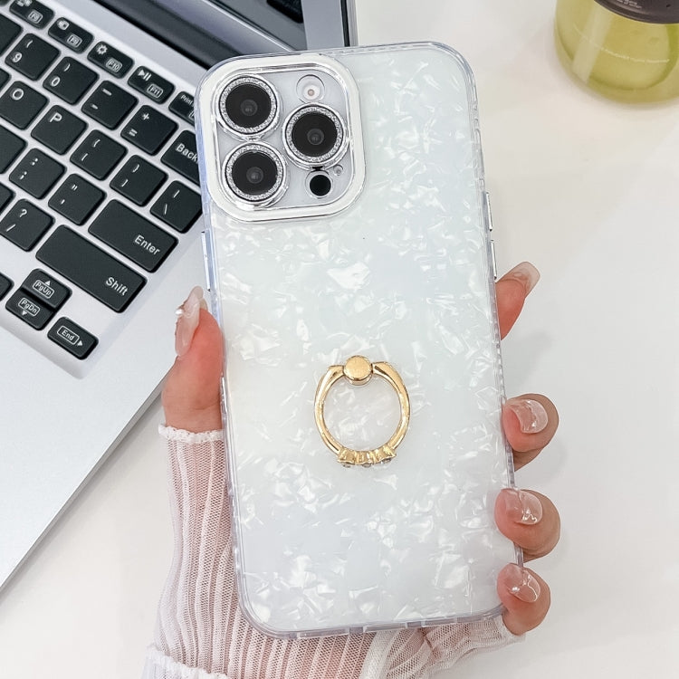 For iPhone 13 Pro Max Plating Glitter Texture Ring Holder TPU Phone Case with Lens Film