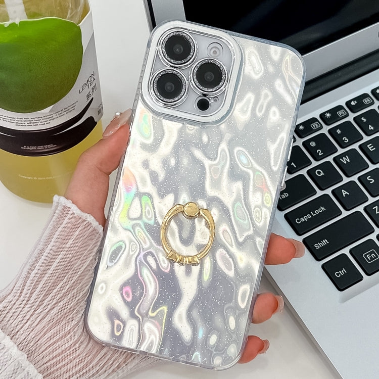 For iPhone 13 Pro Max Plating Glitter Texture Ring Holder TPU Phone Case with Lens Film