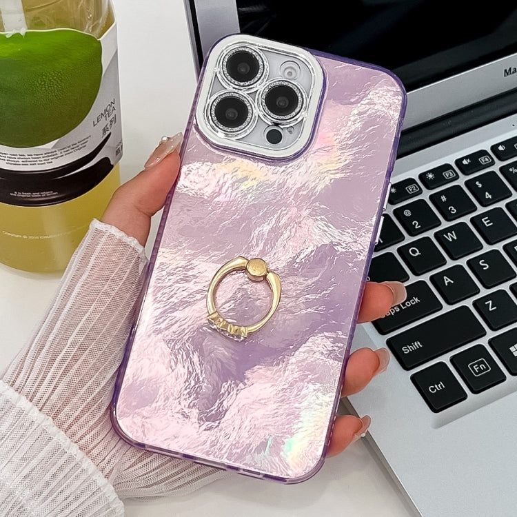 For iPhone 13 Pro Plating Glitter Texture Ring Holder TPU Phone Case with Lens Film