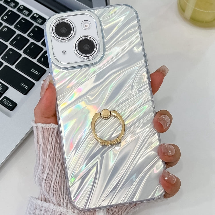 For iPhone 13 Plating Glitter Texture Ring Holder TPU Phone Case with Lens Film