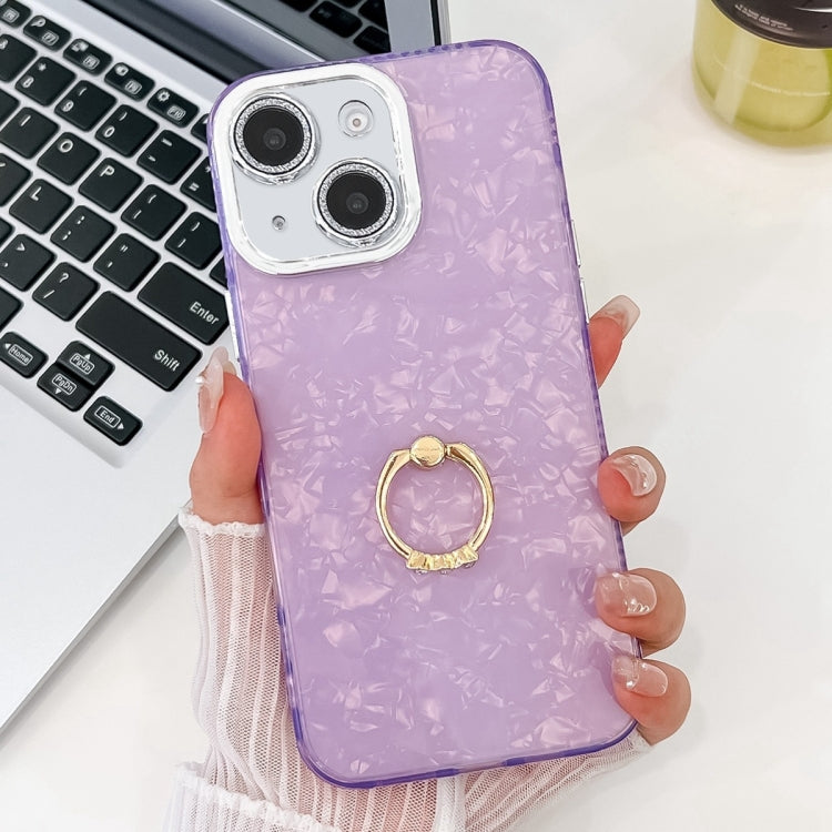 For iPhone 13 Plating Glitter Texture Ring Holder TPU Phone Case with Lens Film