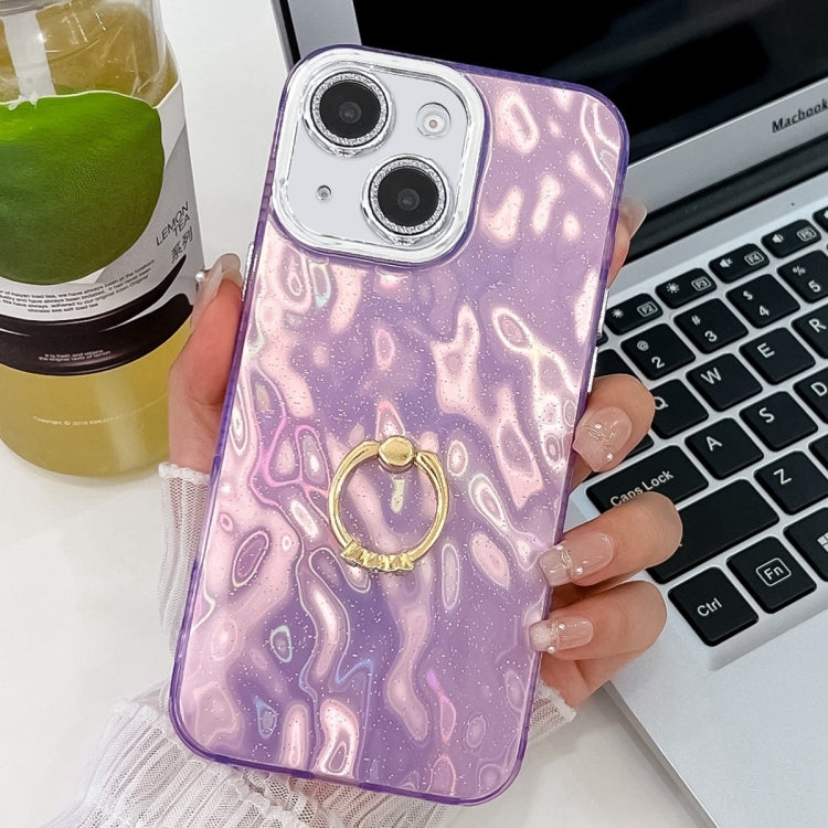 For iPhone 13 Plating Glitter Texture Ring Holder TPU Phone Case with Lens Film