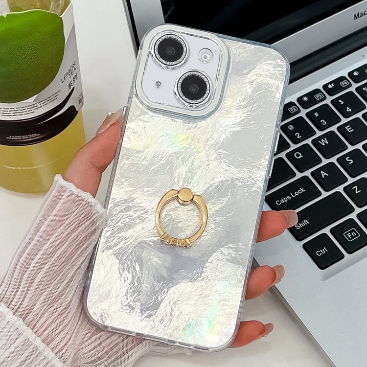 For iPhone 13 Plating Glitter Texture Ring Holder TPU Phone Case with Lens Film
