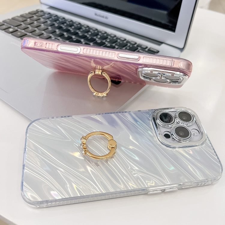 For iPhone 16 Plating Glitter Texture Ring Holder TPU Phone Case with Lens Film