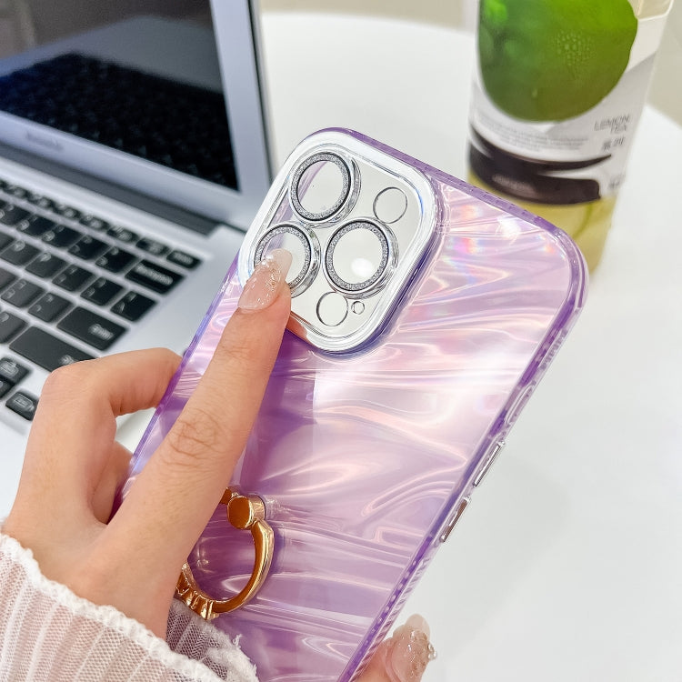 For iPhone 16 Plating Glitter Texture Ring Holder TPU Phone Case with Lens Film