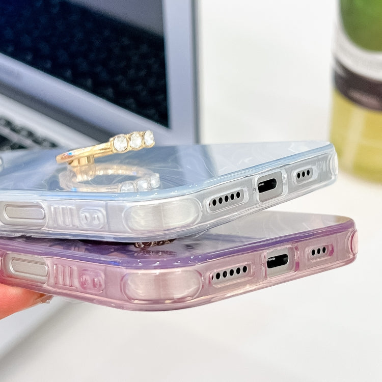 For iPhone 16 Plating Glitter Texture Ring Holder TPU Phone Case with Lens Film