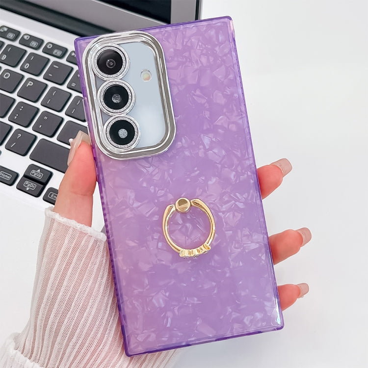 For Samsung Galaxy A15 5G Plating Glitter Texture Ring Holder TPU Phone Case with Lens Film