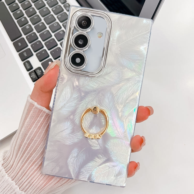 For Samsung Galaxy A15 5G Plating Glitter Texture Ring Holder TPU Phone Case with Lens Film