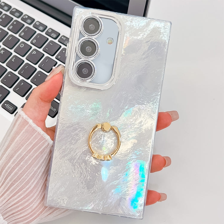For Samsung Galaxy A15 5G Plating Glitter Texture Ring Holder TPU Phone Case with Lens Film