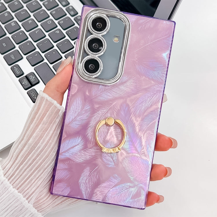 For Samsung Galaxy A55 5G Plating Glitter Texture Ring Holder TPU Phone Case with Lens Film