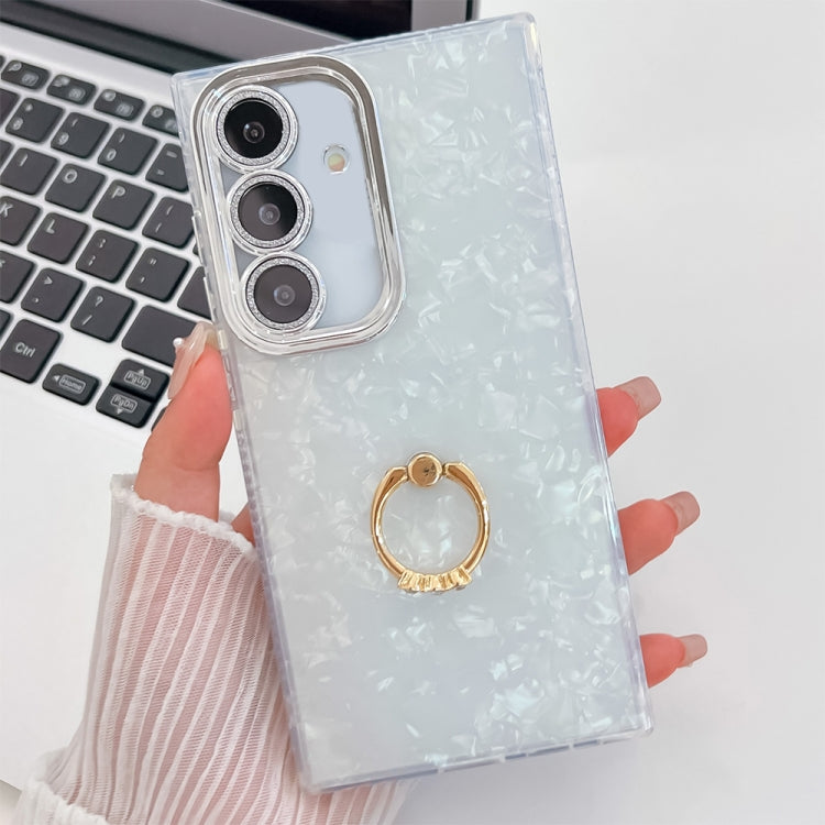 For Samsung Galaxy A25 5G Plating Glitter Texture Ring Holder TPU Phone Case with Lens Film
