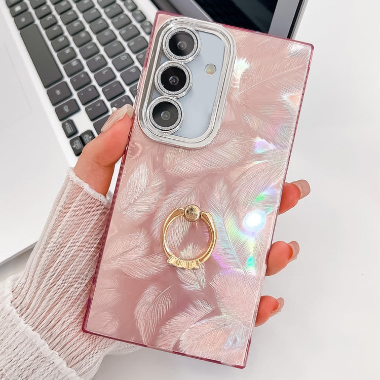 For Samsung Galaxy A25 5G Plating Glitter Texture Ring Holder TPU Phone Case with Lens Film