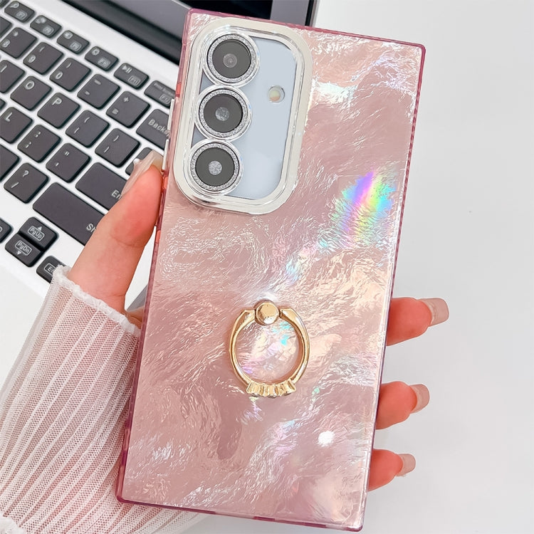 For Samsung Galaxy A25 5G Plating Glitter Texture Ring Holder TPU Phone Case with Lens Film