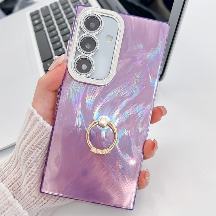 For Samsung Galaxy A54 5G Plating Glitter Texture Ring Holder TPU Phone Case with Lens Film