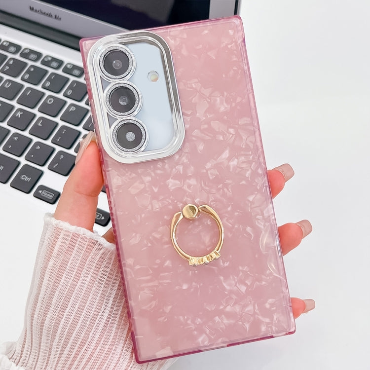 For Samsung Galaxy A36 5G Plating Glitter Texture Ring Holder TPU Phone Case with Lens Film