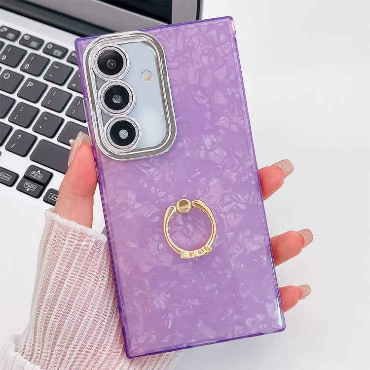 For Samsung Galaxy A36 5G Plating Glitter Texture Ring Holder TPU Phone Case with Lens Film