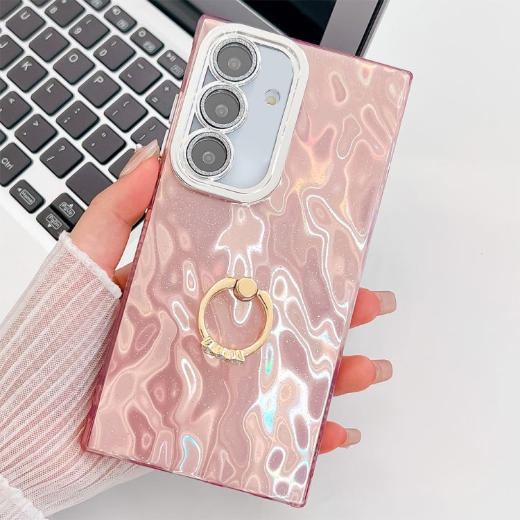 For Samsung Galaxy A36 5G Plating Glitter Texture Ring Holder TPU Phone Case with Lens Film