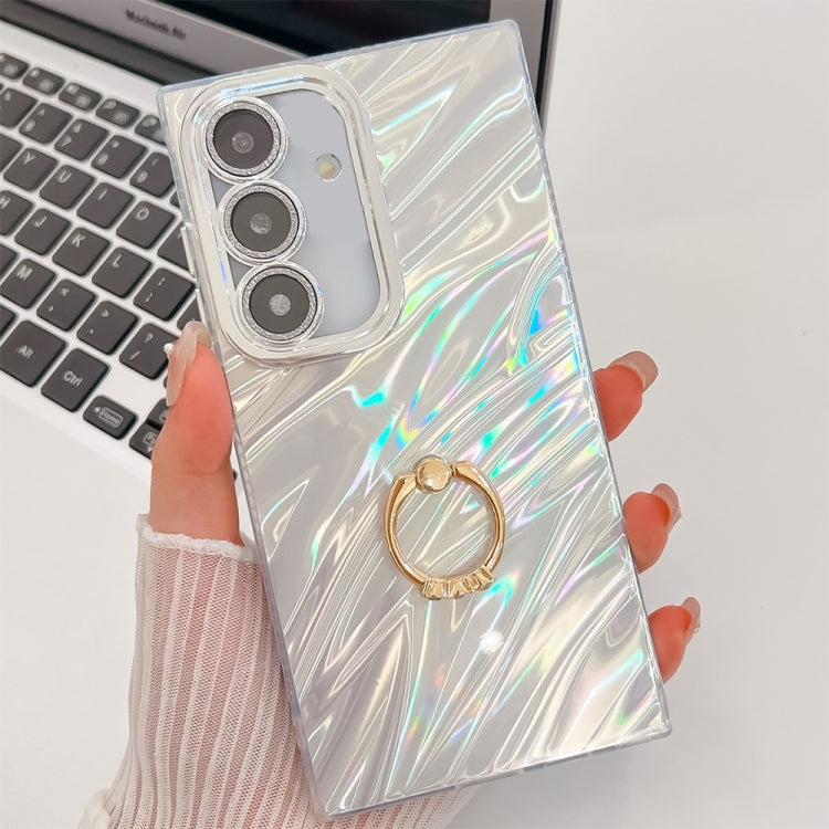 For Samsung Galaxy S25 5G Plating Glitter Texture Ring Holder TPU Phone Case with Lens Film