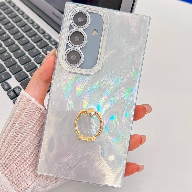 For Samsung Galaxy A16 5G Plating Glitter Texture Ring Holder TPU Phone Case with Lens Film