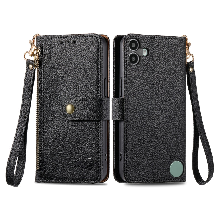 For Nothing CMF Phone 1 Love Zipper Lanyard Leather Phone Case