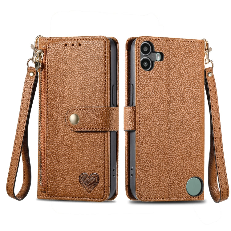 For Nothing CMF Phone 1 Love Zipper Lanyard Leather Phone Case