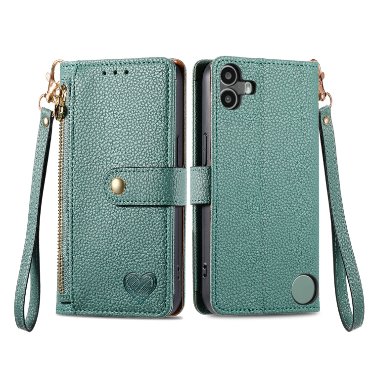 For Nothing CMF Phone 1 Love Zipper Lanyard Leather Phone Case
