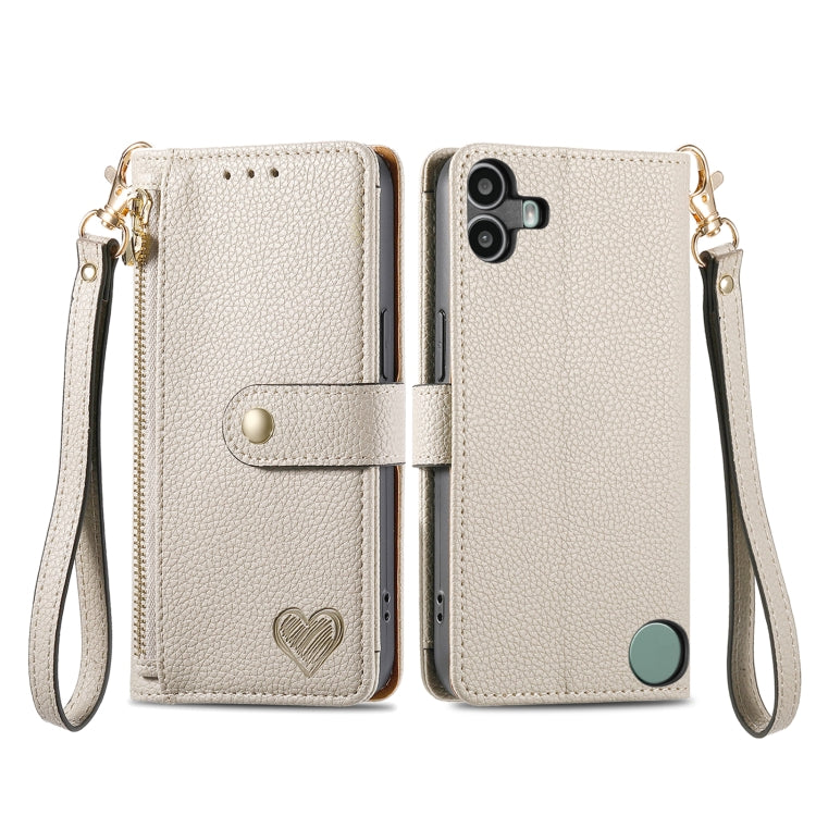For Nothing CMF Phone 1 Love Zipper Lanyard Leather Phone Case