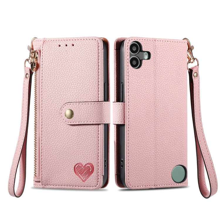 For Nothing CMF Phone 1 Love Zipper Lanyard Leather Phone Case