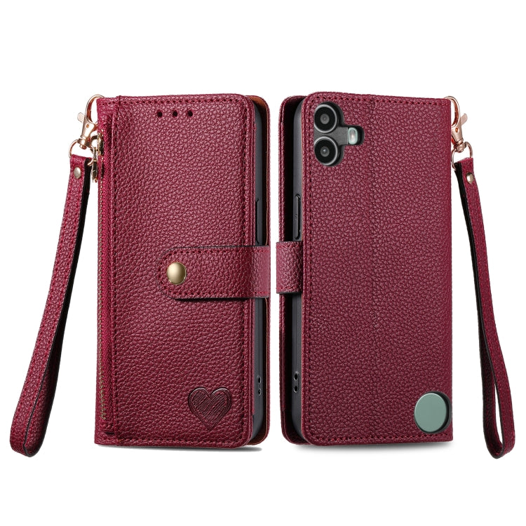 For Nothing CMF Phone 1 Love Zipper Lanyard Leather Phone Case