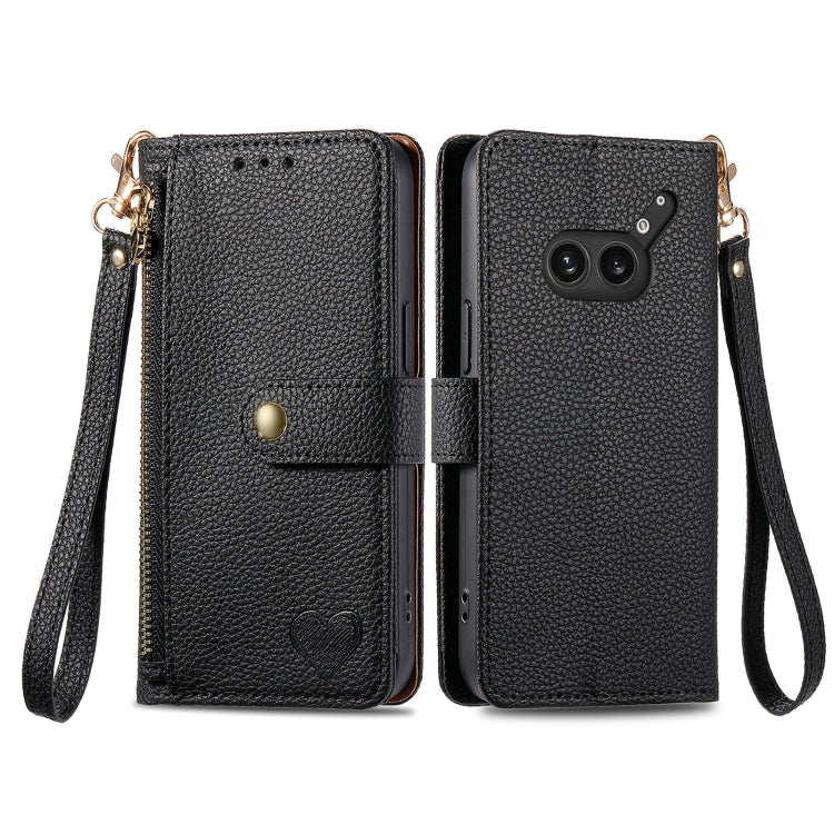 For Nothing Phone 2a Plus Love Zipper Lanyard Leather Phone Case