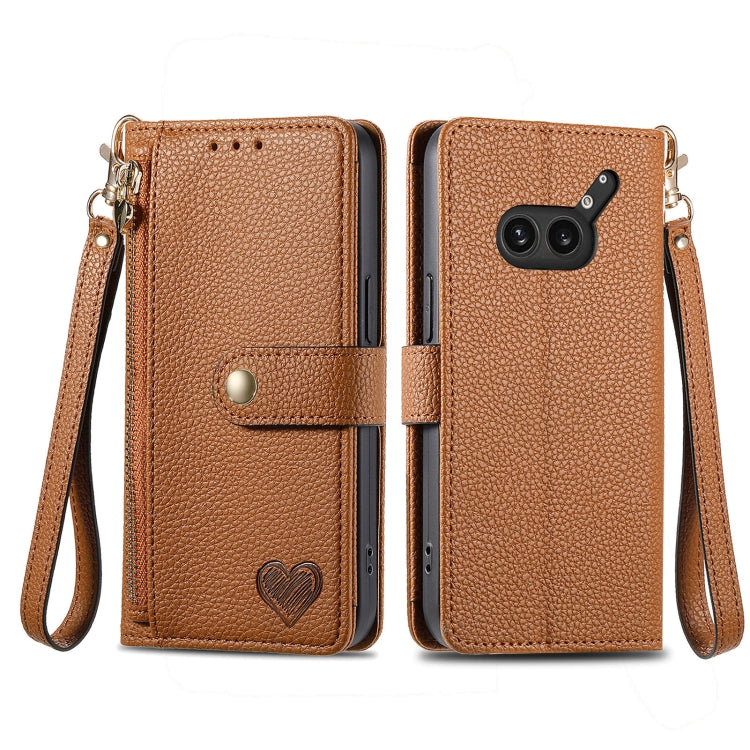 For Nothing Phone 2a Plus Love Zipper Lanyard Leather Phone Case