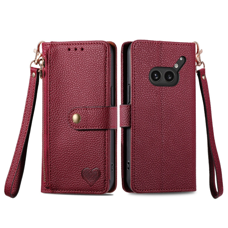 For Nothing Phone 2a Plus Love Zipper Lanyard Leather Phone Case