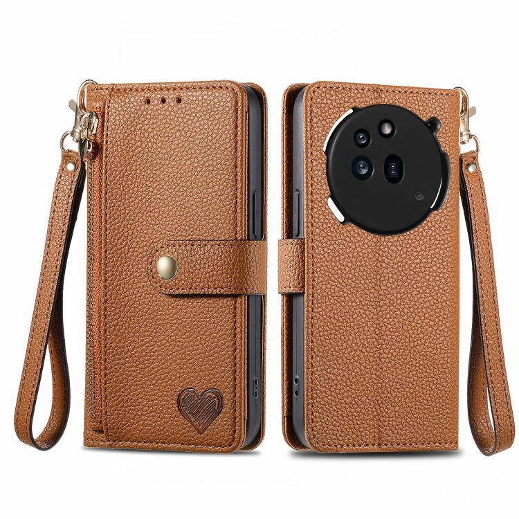 For Nothing Phone 3a Love Zipper Lanyard Leather Phone Case