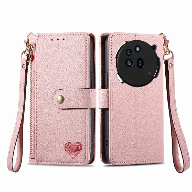 For Nothing Phone 3a Love Zipper Lanyard Leather Phone Case