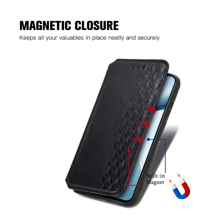 For Nothing Phone 3a Cubic Grid Pressed Magnetic Leather Phone Case