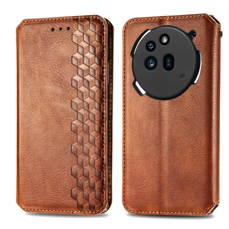 For Nothing Phone 3a Cubic Grid Pressed Magnetic Leather Phone Case