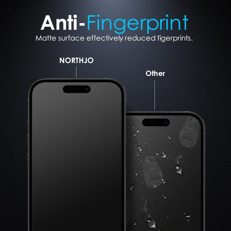 For iPhone 15 NORTHJO Matte Silkscreen Anti-Fingerprint Tempered Glass Film