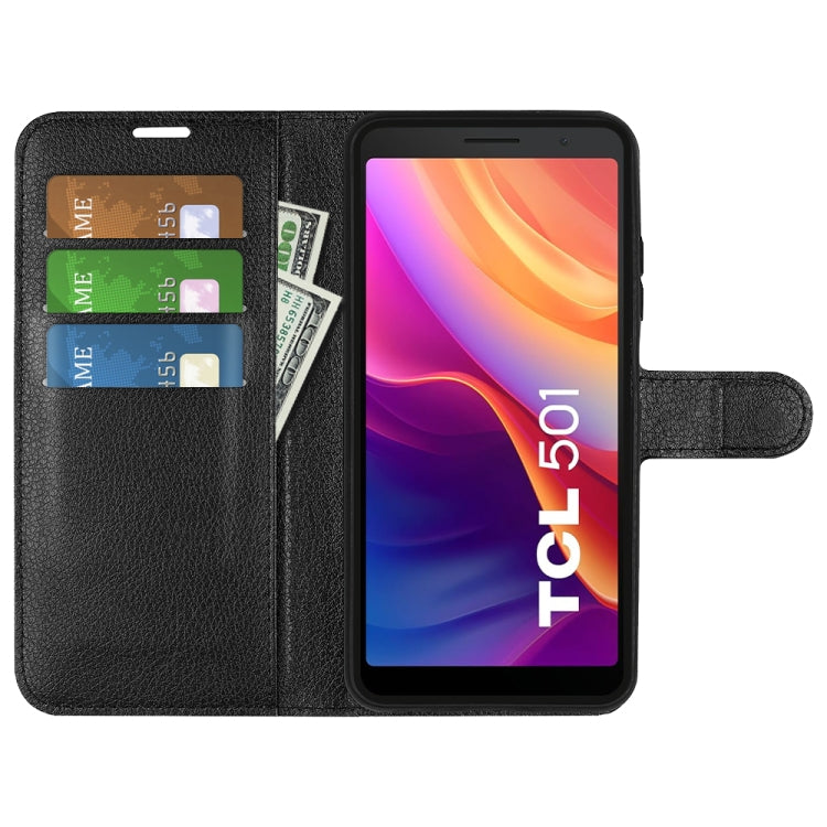 For TCL 501 Litchi Texture Horizontal Flip Leather Phone Case with Holder