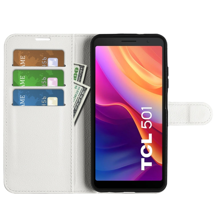 For TCL 501 Litchi Texture Horizontal Flip Leather Phone Case with Holder