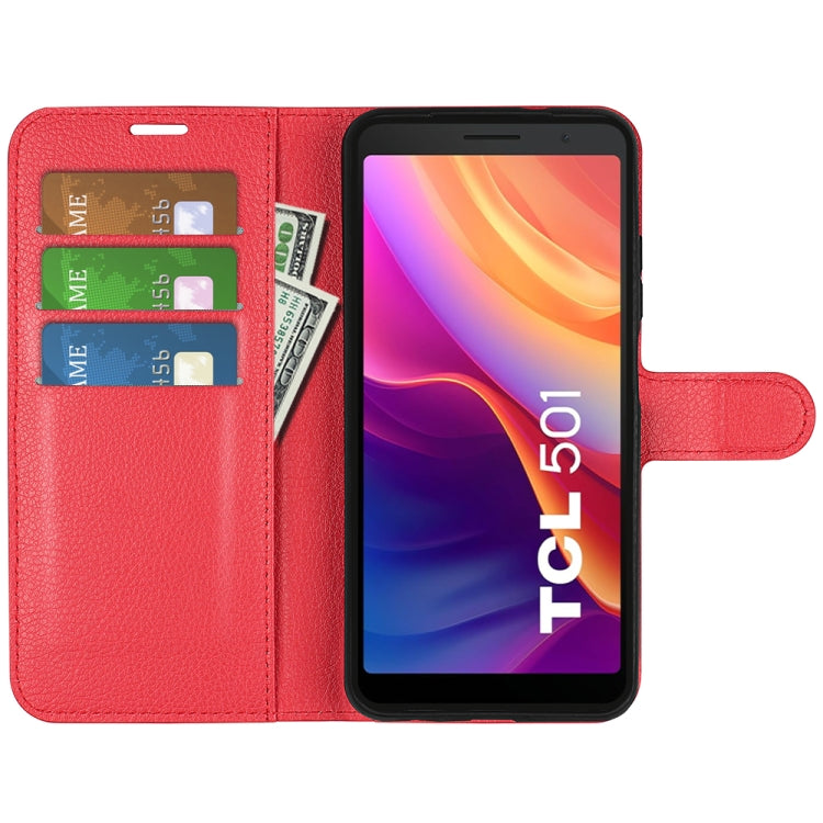 For TCL 501 Litchi Texture Horizontal Flip Leather Phone Case with Holder